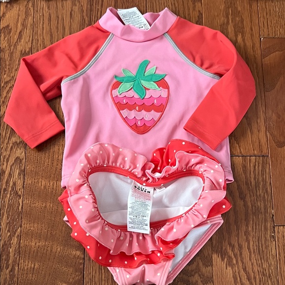 Baby Boden Other - Baby Boden Pink and Red Strawberry Rashguard Set